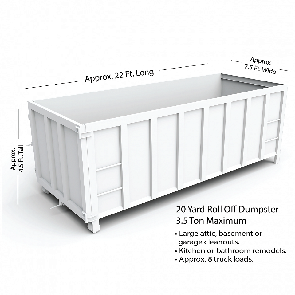 20/yd. Container. Initial Rental Period Is $425 For 1-3 Days. Then $425/Day Minimum After Rental Period Has Ended. Prices Subject To Change